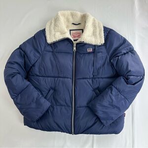 Levi's Blue Puffer Jacket with White Collar